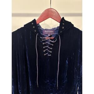 Ralph Lauren Collection Purple Tag Velvet Lace Up Hooded Dress 10 USA Made Silk
